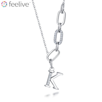 Letter K Paperclip Zircon Necklace in Sterling Silver - Feelive