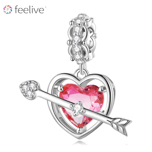 Pink Cupid's Arrow Zircon Charm in Sterling Silver - Feelive