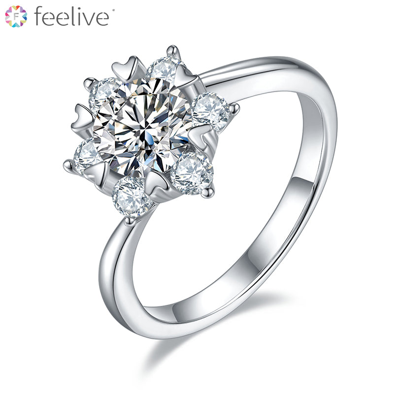 Heart Snowflake Moissanite Ring in Sterling Silver - Feelive