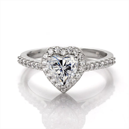 Heart Moissanite Halo Ring in Sterling Silver front