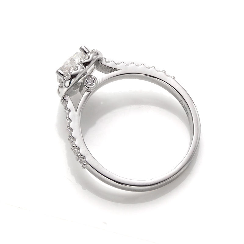 Heart Moissanite Halo Ring in Sterling Silver side