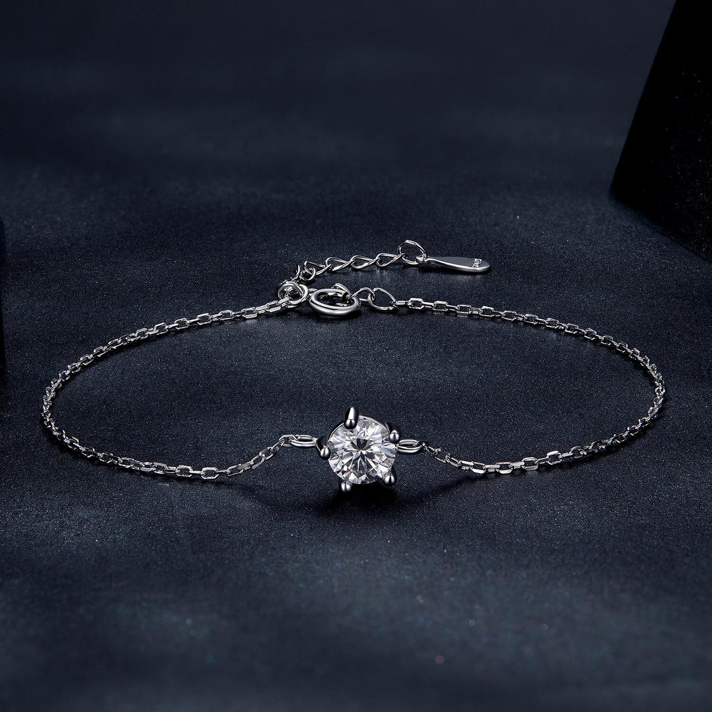 Classic Round Solitaire Moissanite Bracelet in Sterling Silver front