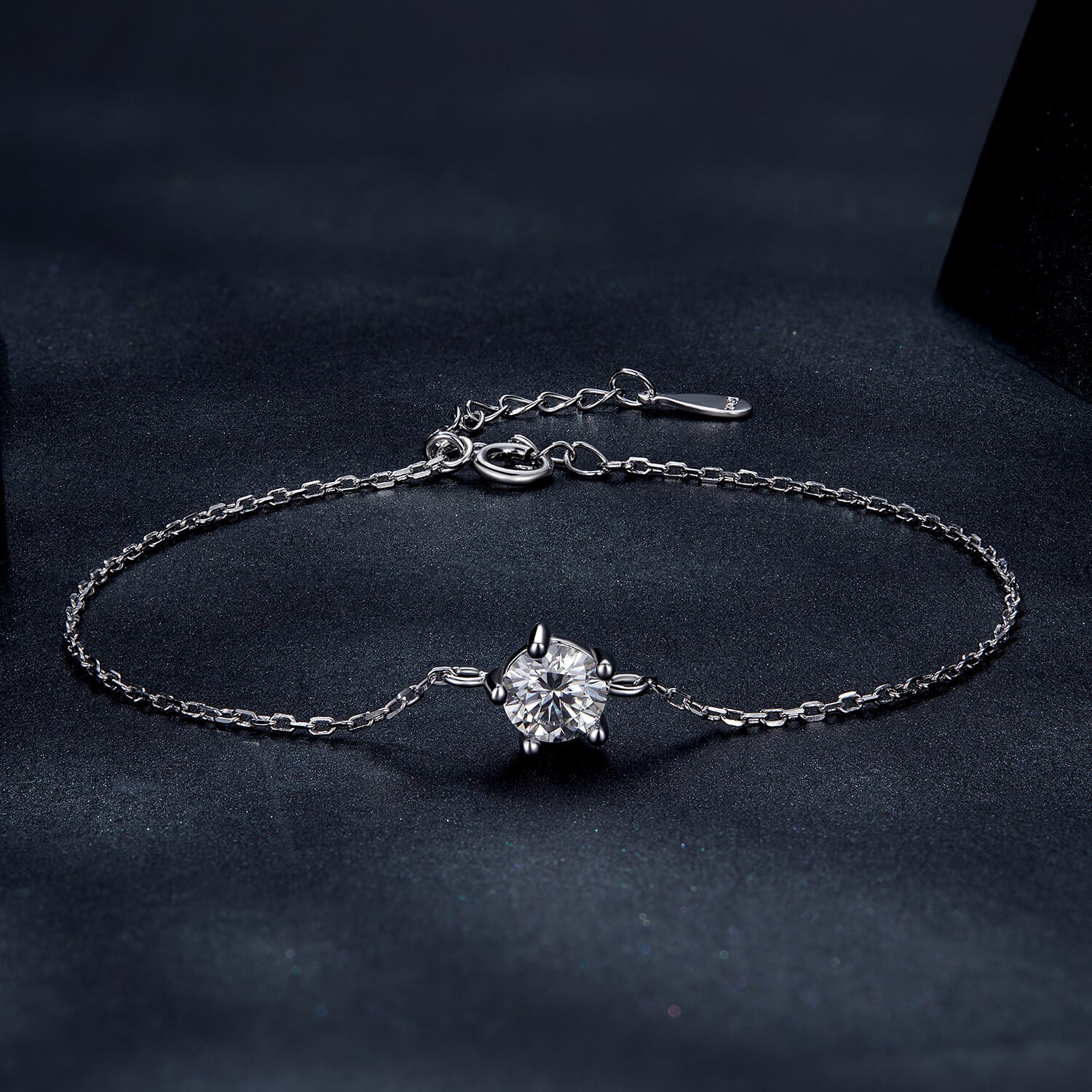 Classic Round Solitaire Moissanite Bracelet in Sterling Silver front