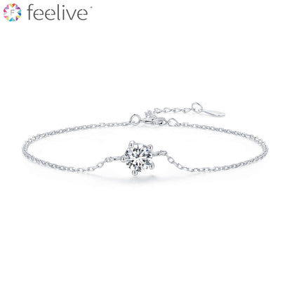 Classic Round Solitaire Moissanite Bracelet in Sterling Silver - Feelive