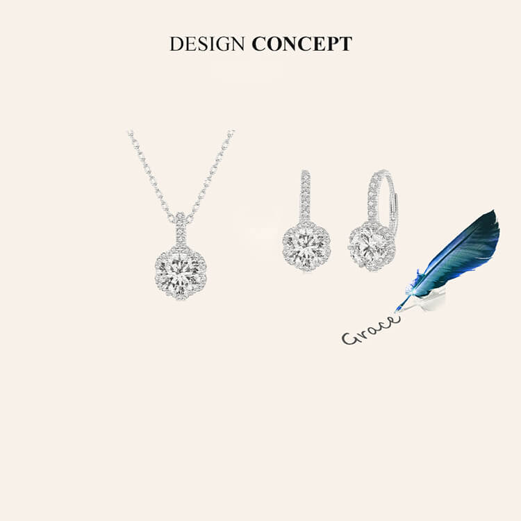 Elegant Flower Moissanite Jewellery Set in Sterling Silver manuscript