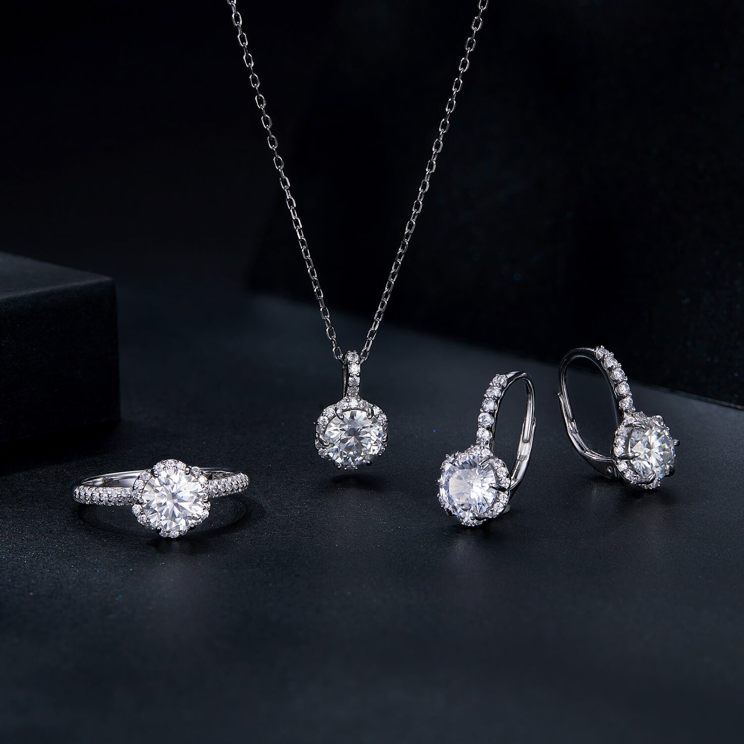 Elegant Flower Moissanite Jewellery Set in Sterling Silver