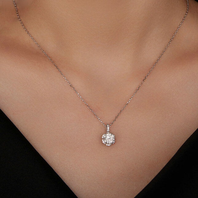 Elegant Flower Moissanite Jewellery Set in Sterling Silver necklace model