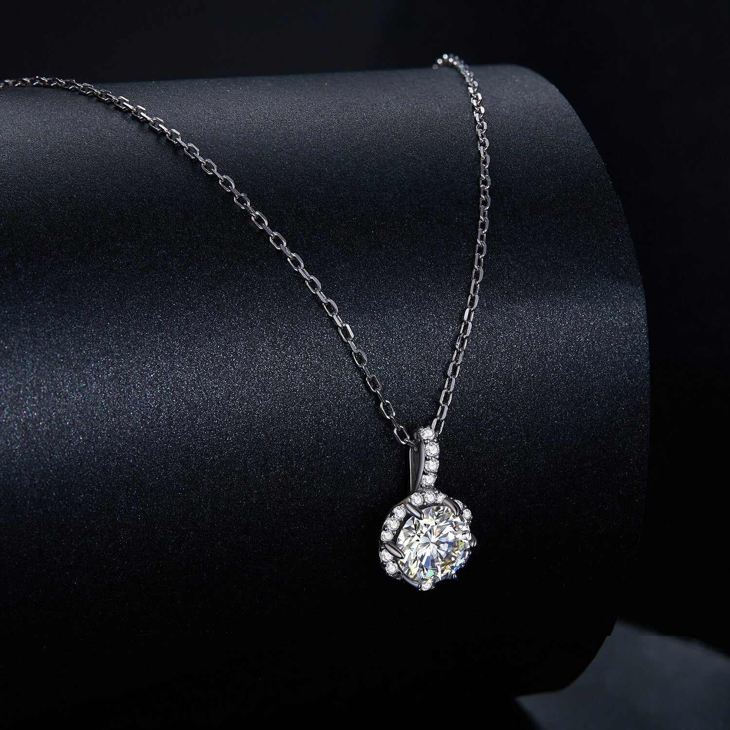 Elegant Flower Moissanite Jewellery Set in Sterling Silver necklace front