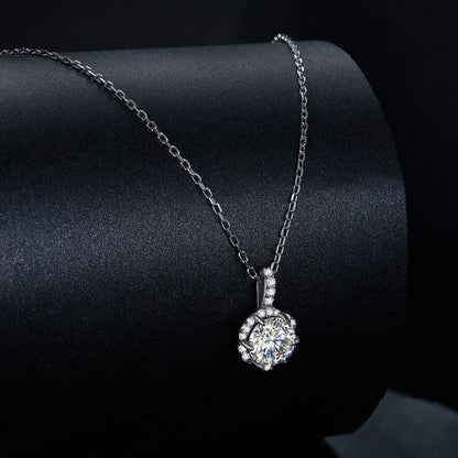 Elegant Flower Moissanite Jewellery Set in Sterling Silver necklace front