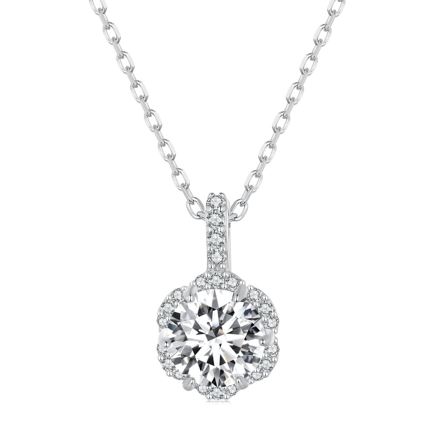 Elegant Flower Moissanite Jewellery Set in Sterling Silver necklace