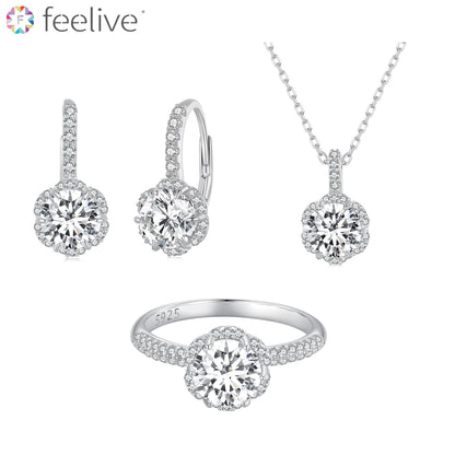 Elegant Flower Moissanite Sterling Silver Jewelry Set