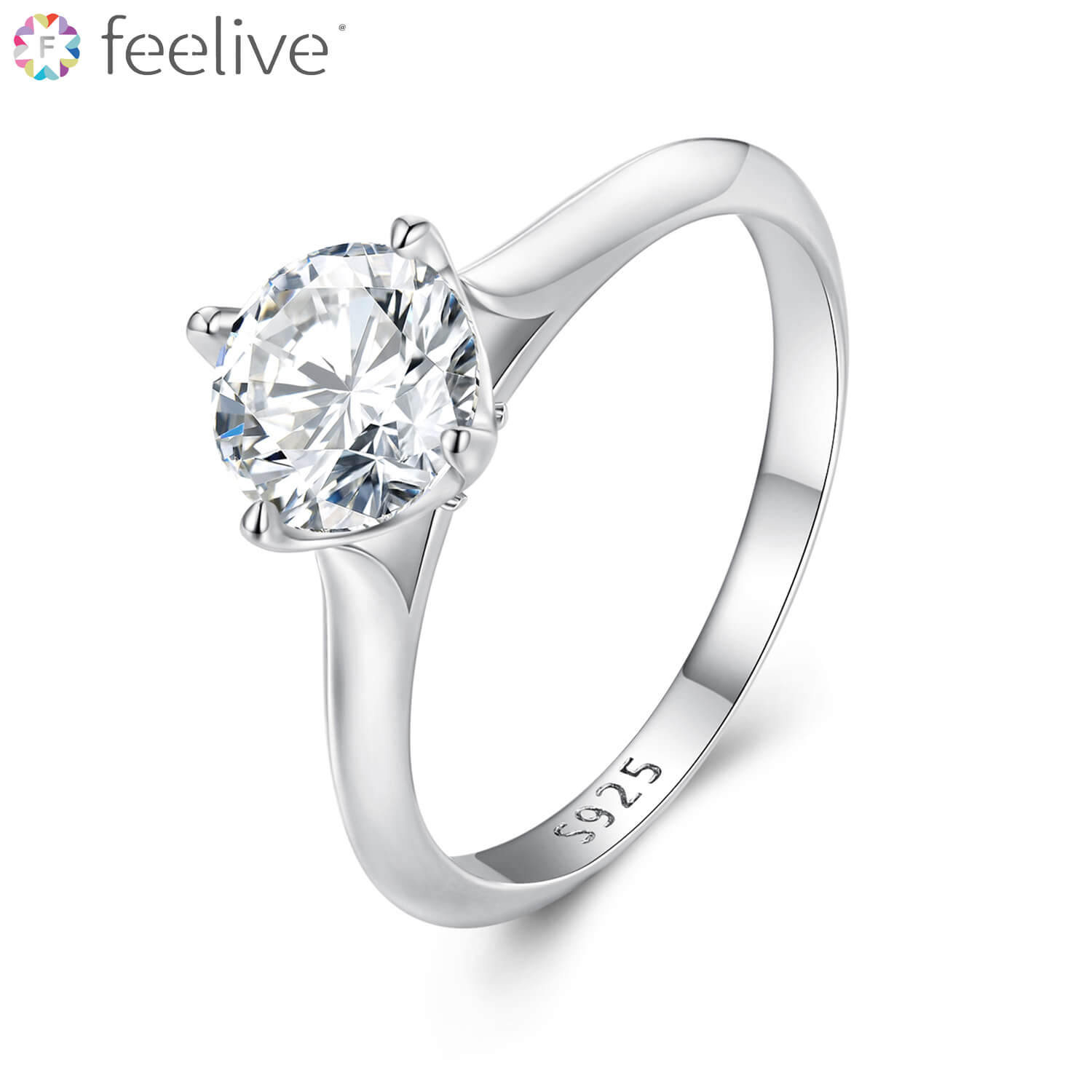 4 Prong Set Solitaire Moissanite Ring in Sterling Silver - Feelive