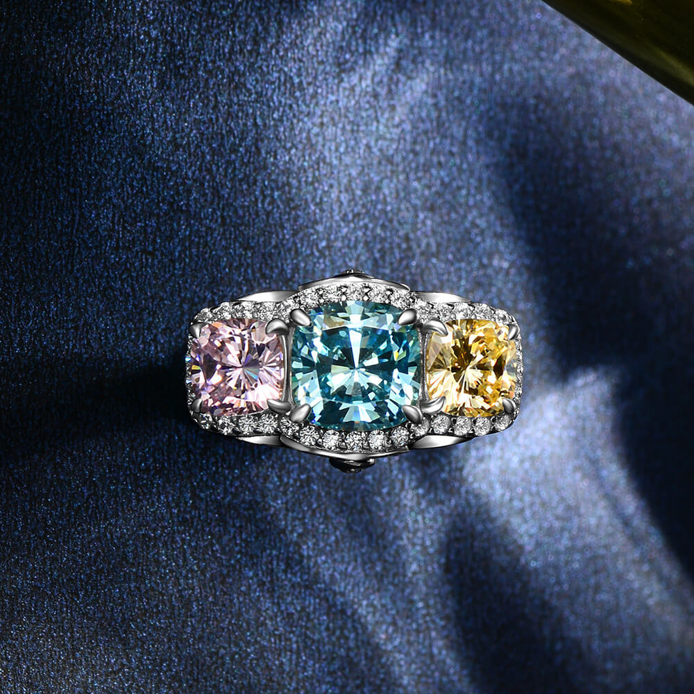 Charming Three Colored Gemstones Ring in Sterling Silver front