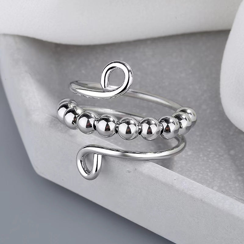 Rotating Beads Stress Anxiety Relief Ring in Alloy silver