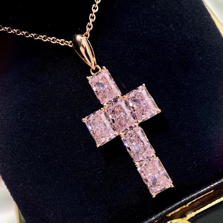 Emerald Faceted Gem Cross Necklace in Sterling Silver pink