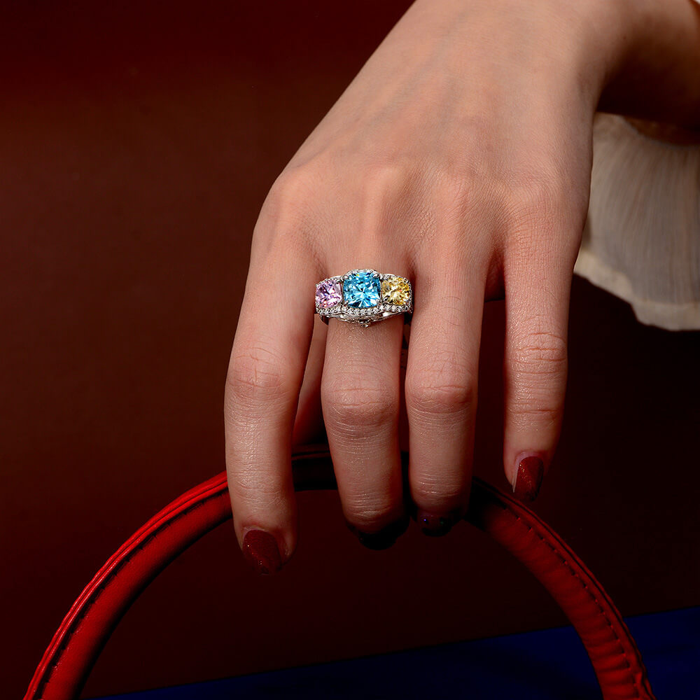 Charming Three Colored Gemstones Ring in Sterling Silver model