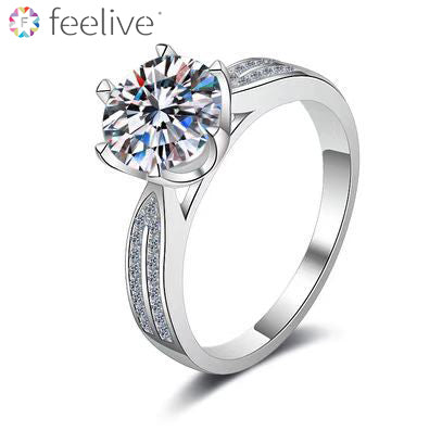 Ribbon Crown Moissanite Engagement Ring in Sterling Silver - Feelive