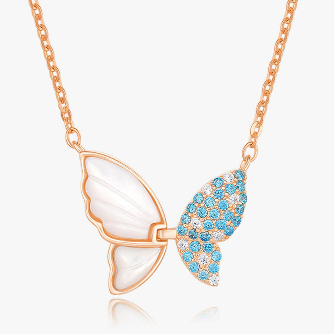 Sunshine Butterfly Zircon Shell Pearl Jewellery Set in Sterling Silver necklace