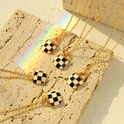 Checkerboard Gold Plated Titanium Necklace