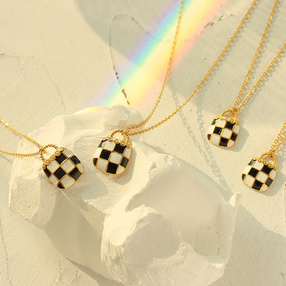 Checkerboard Gold Plated Titanium Necklace