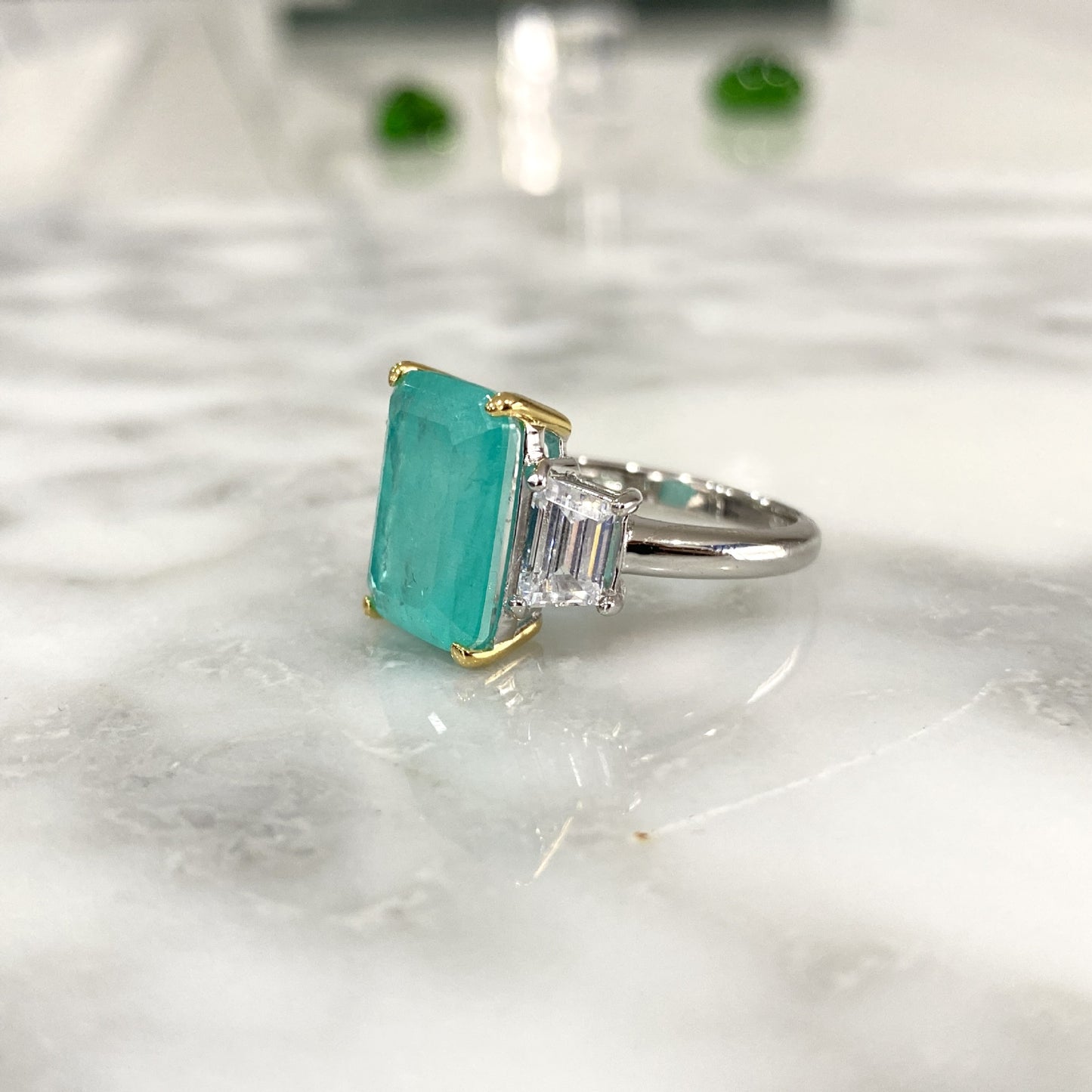 Emerald Faceted Dynthetic Paraiba Ring in Sterling Silver side