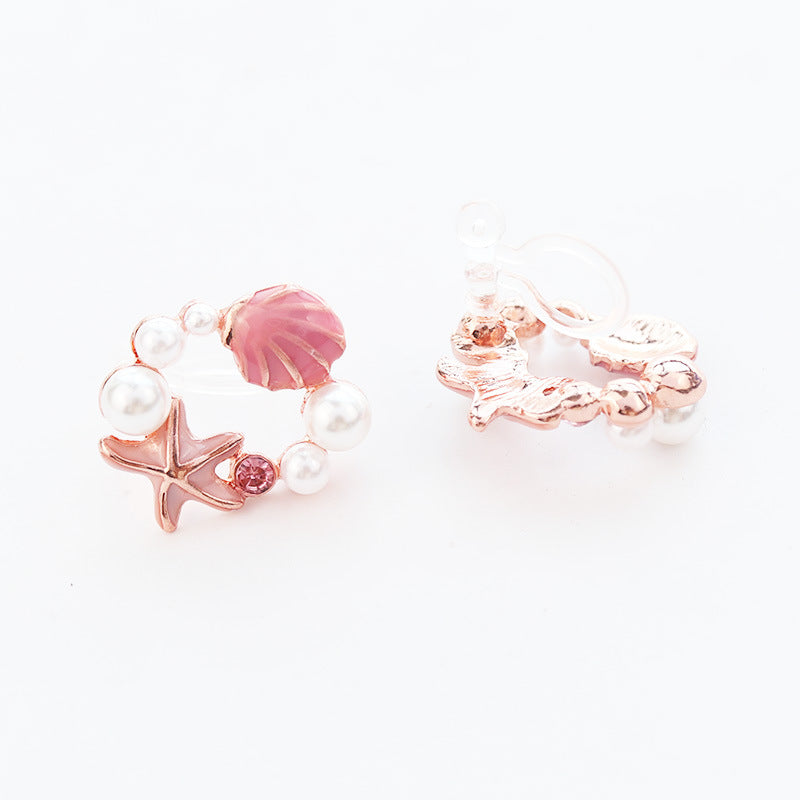 Starfish Shell Pearl Enamel Stud Earrings in Alloy back