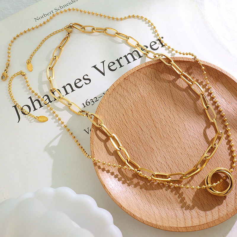 Infinite Round Gold Plated Titanium Layered Necklace