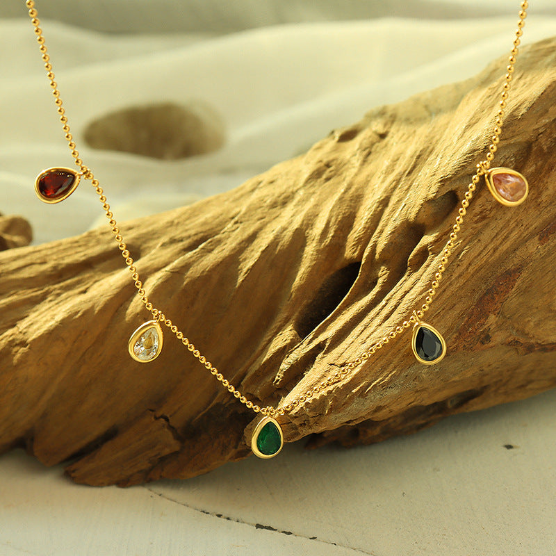 Rainbow Colorful Zircon Gold Plated Titanium Necklace