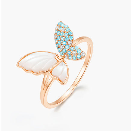 Sunshine Butterfly Zircon Shell Pearl Jewellery Set in Sterling Silver ring