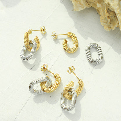 Double Oval Gold Plated Titanium Drop Earrings