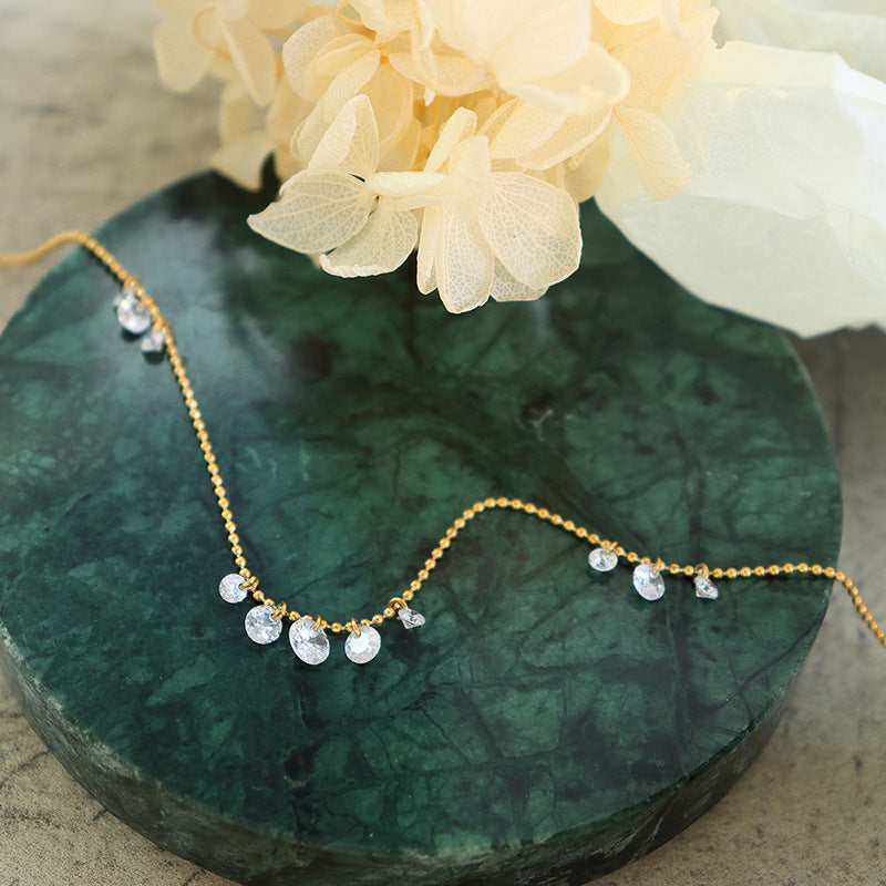 Vintage Sparkling Zircon Gold Plated Titanium Necklace