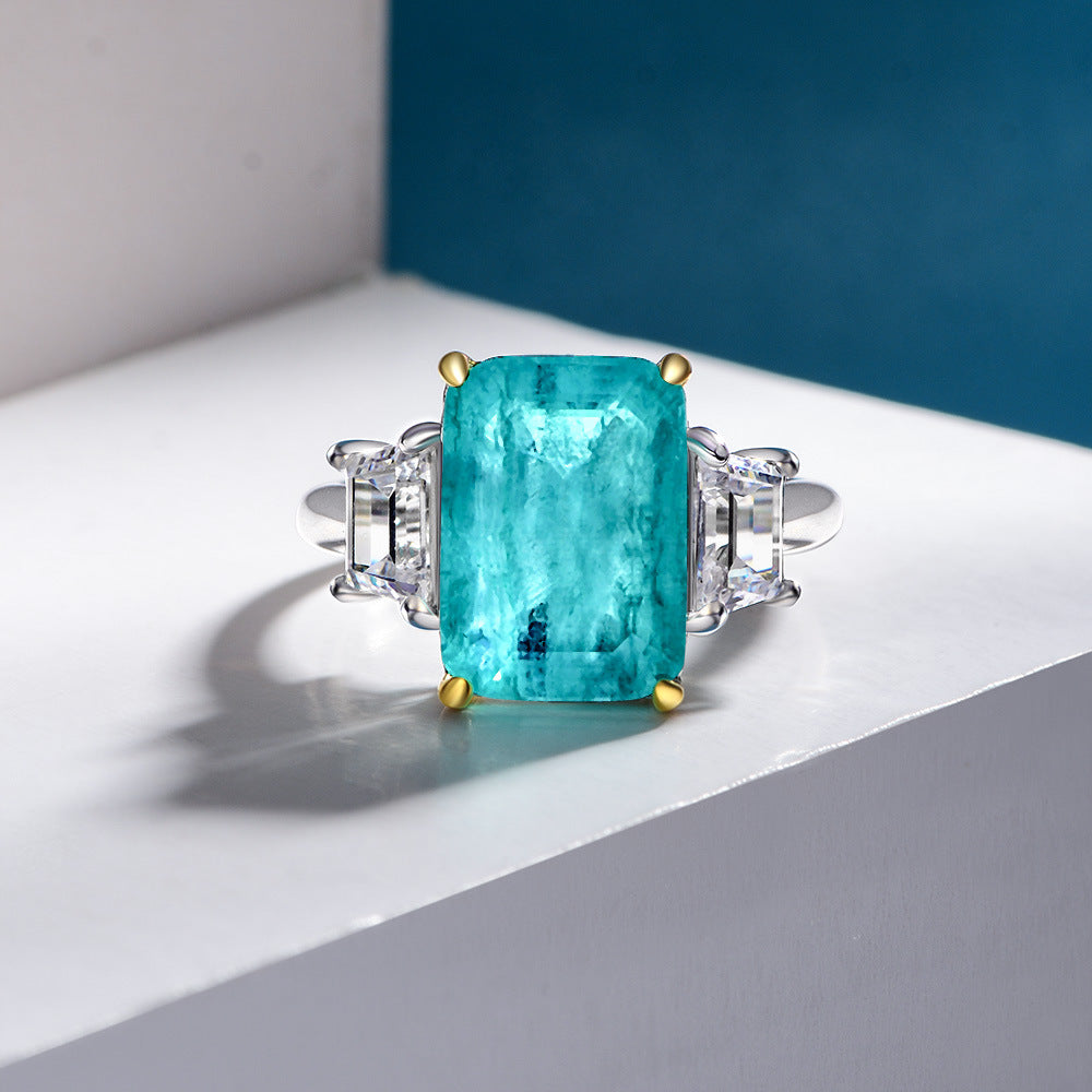 Emerald Faceted Dynthetic Paraiba Ring in Sterling Silver