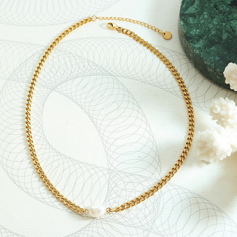 Single Pearl Gold Plated Titanium Choker