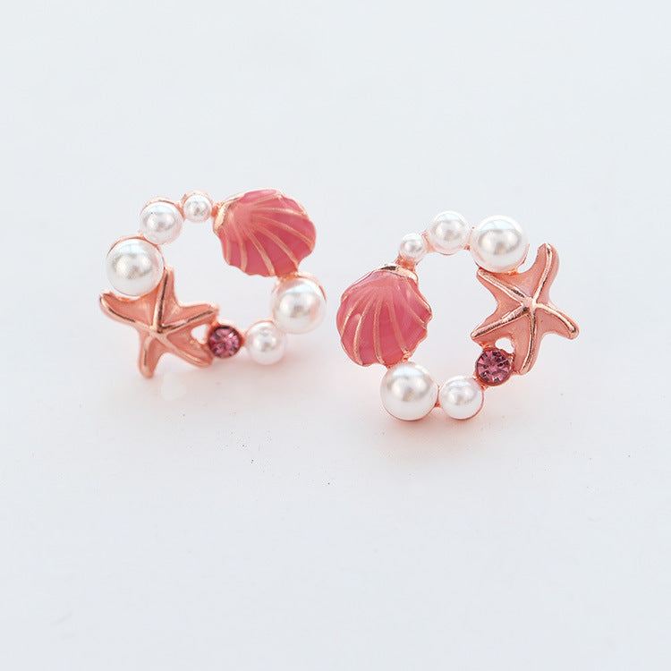 Starfish Shell Pearl Enamel Stud Earrings in Alloy  - Feelive