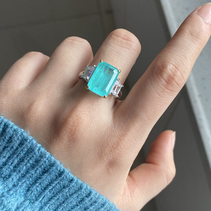 Emerald Faceted Dynthetic Paraiba Ring in Sterling Silver model