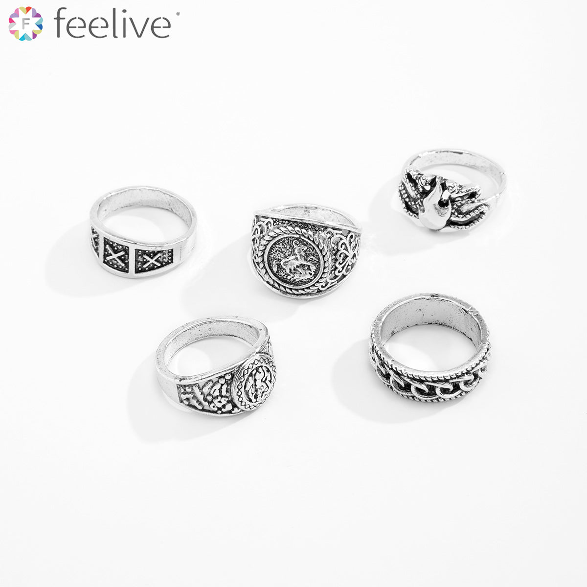 Nature Totem Men Rings Set in Aluminum Alloy - Feelive