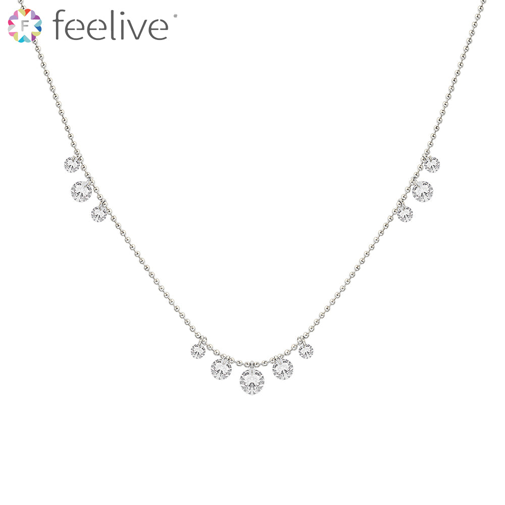 Vintage Sparkling Zircon Necklace in Titanium silver - Feelive