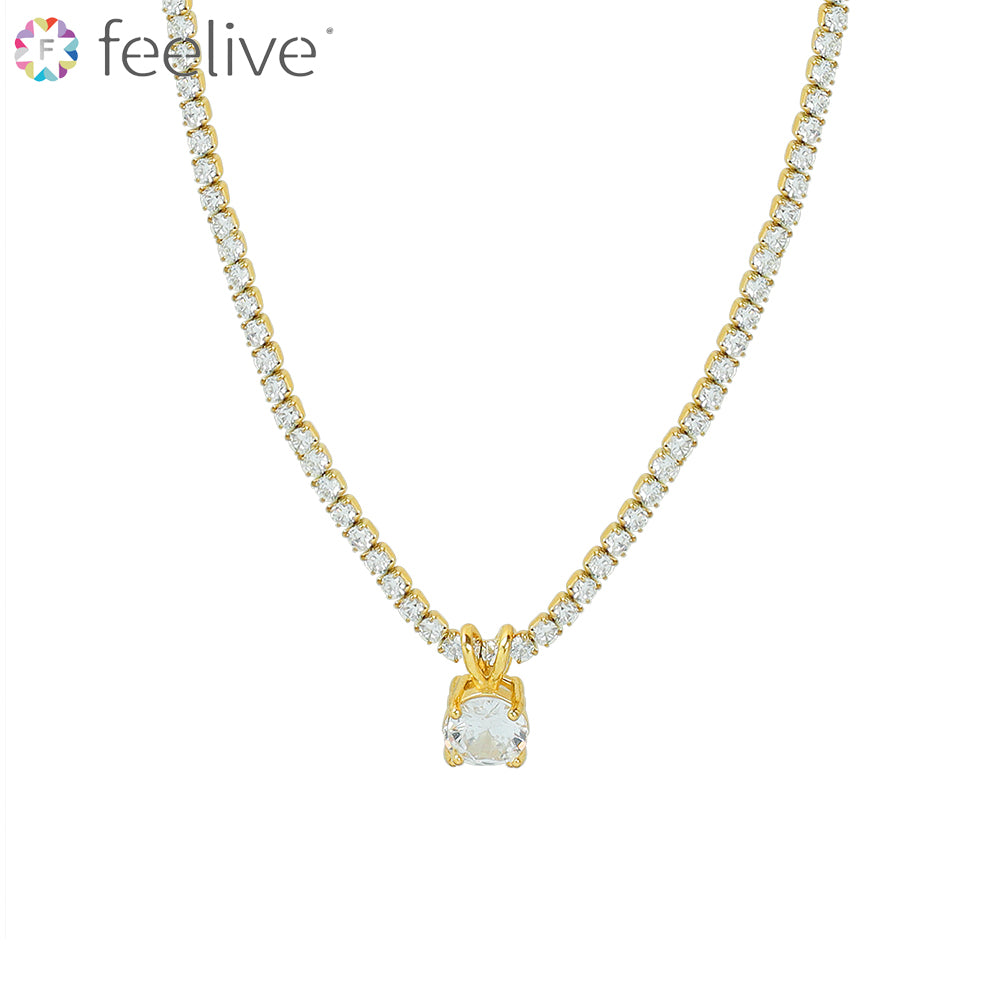 Full Set of Zirconia Necklace in Titanium gold - Feelive