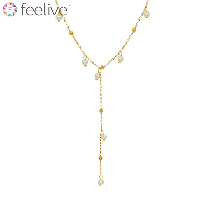 Fringe Imitation Pearl Gold Plated Titanium Y Necklace