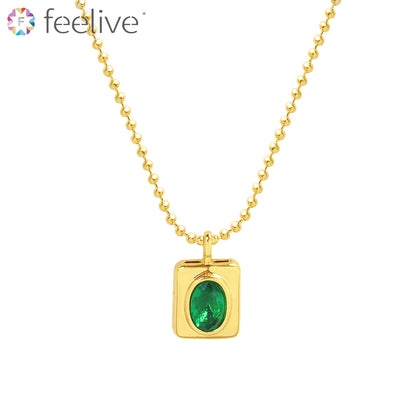 Green Oval Zircon Gold Plated Titanium Necklace