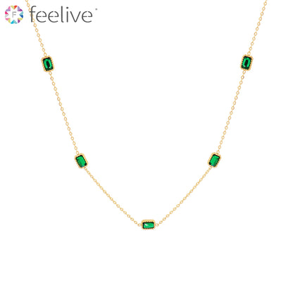 Retangle Imitation Emerald Zircon Gold Plated Titanium Necklace