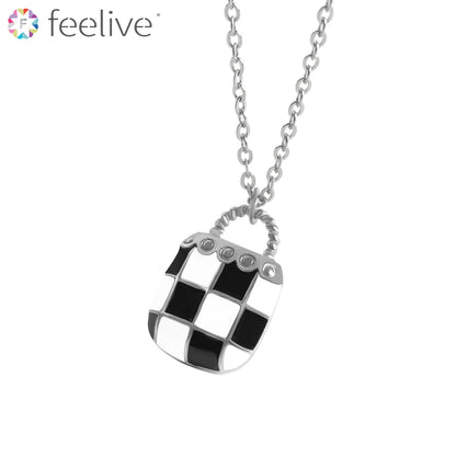 Checkerboard Gold Plated Titanium Necklace silver