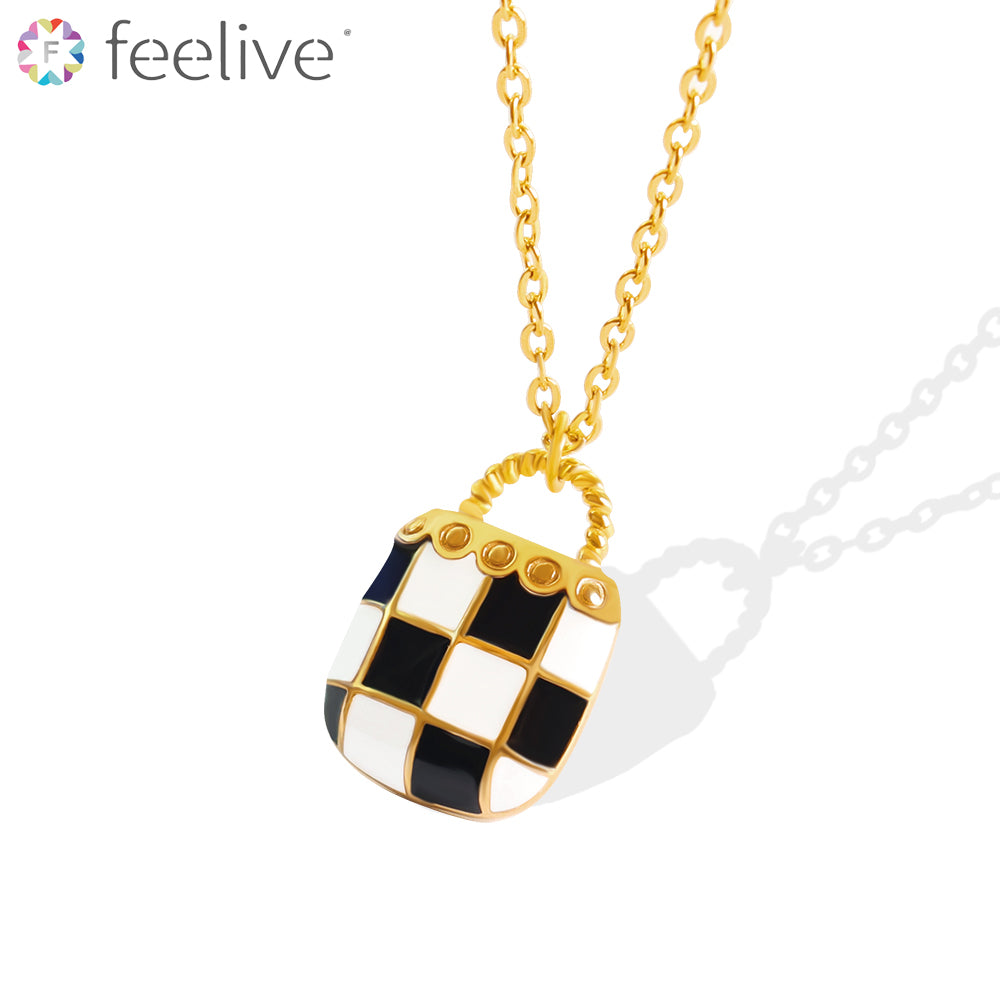 Checkerboard Gold Plated Titanium Necklace - Feelive