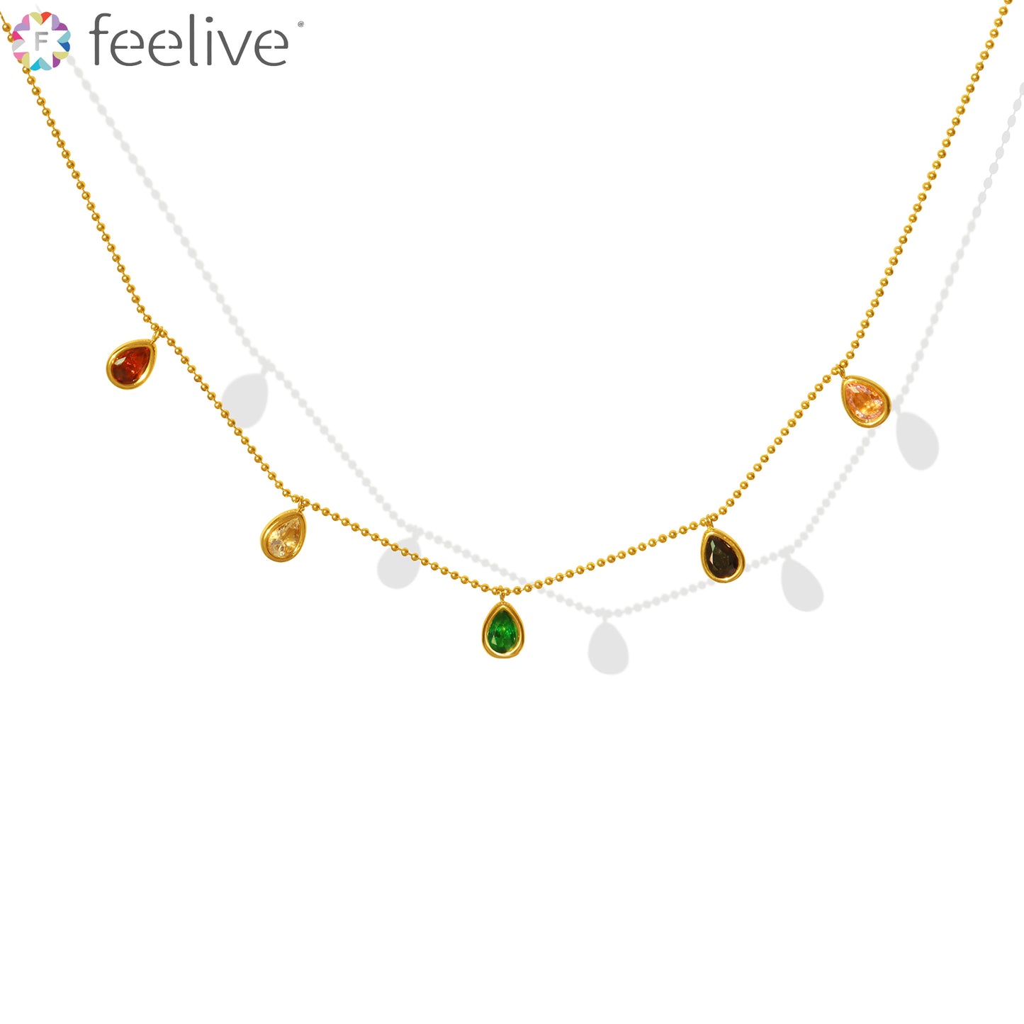 Rainbow Colorful Zircon Necklace in Titanium - Feelive