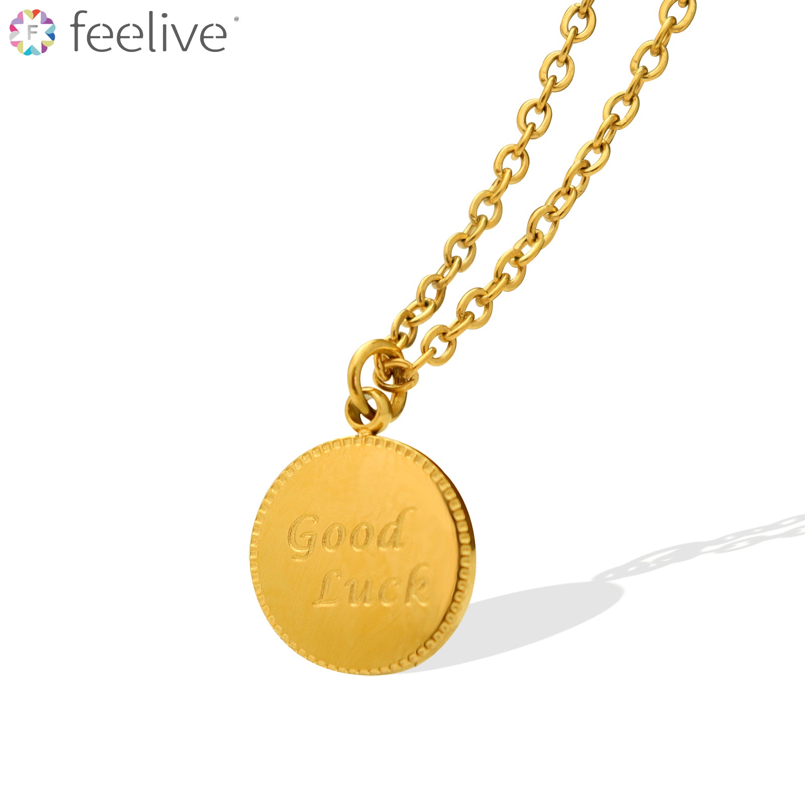 Good Luck Round Necklace in Titanium gold - Feelive