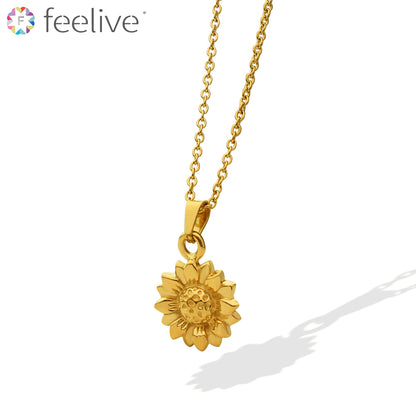 Sunflower Pendant Necklace in Titanium gold - Feelive