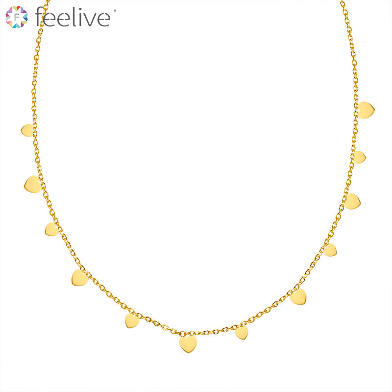 Multi Heart Choker Necklace in Titanium gold - Feelive