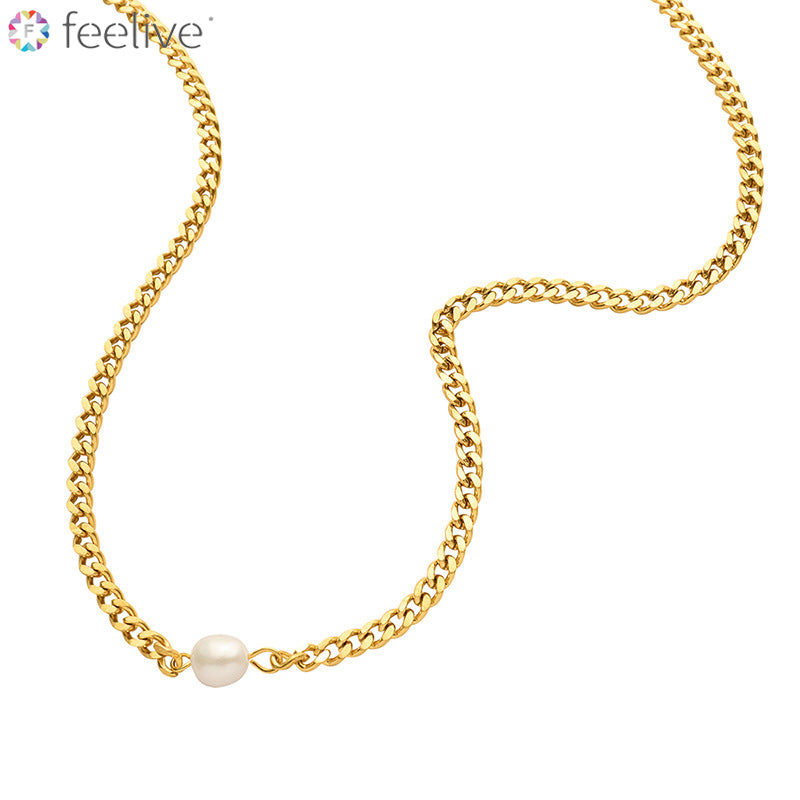 Single Pearl Gold Plated Titanium Choker