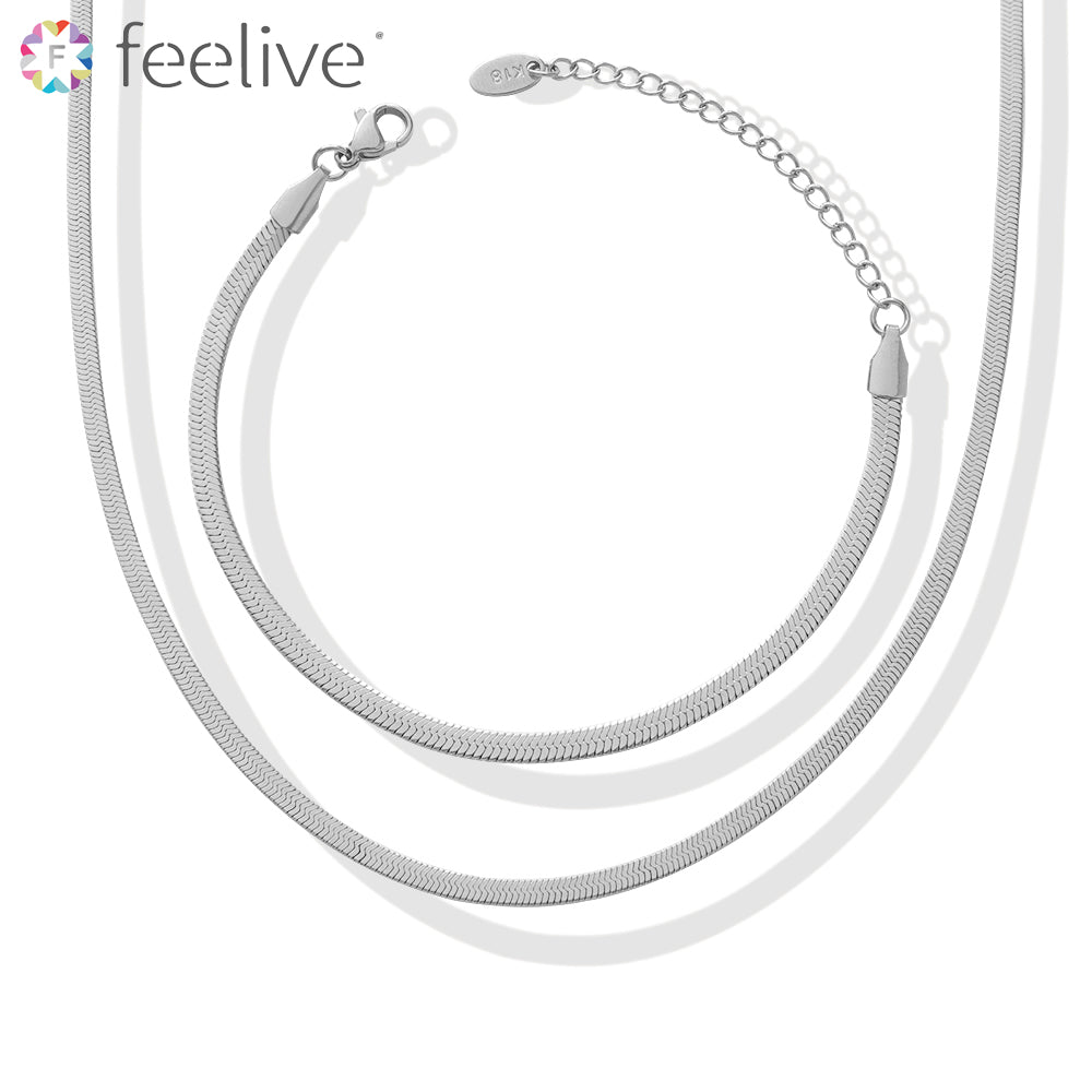 Snake Bone Chain Layered Necklace in Titanium silver - Feelive