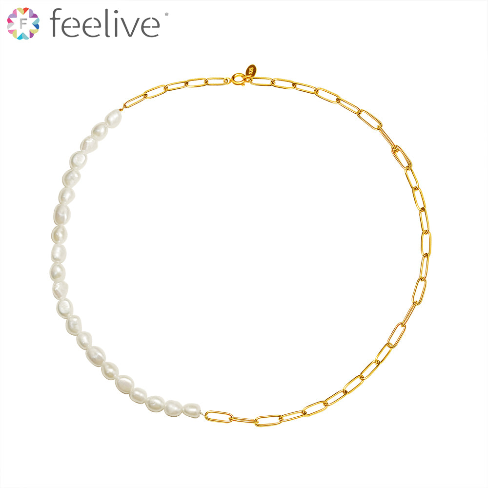 Half Circle Baroque Pearl Choker Necklace in Titanium - Feelive